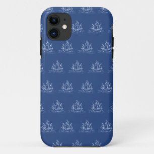 Dark Blue Pirate Ship Pattern. iPhone 11 Case