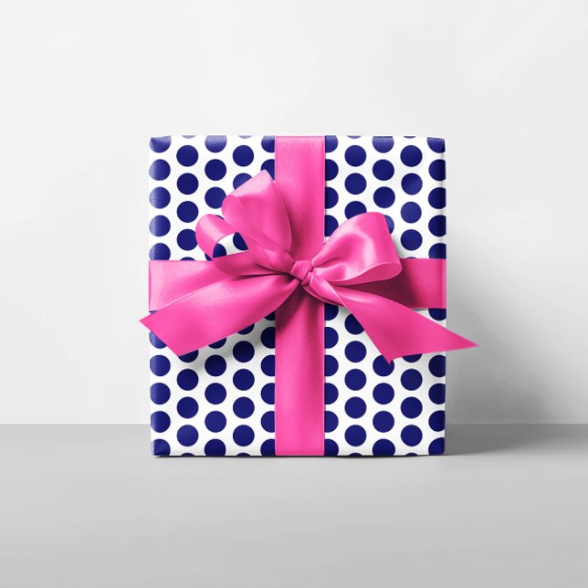 Dark Blue Polka Dots Wrapping Paper (Blue Dots Gift Wrap)