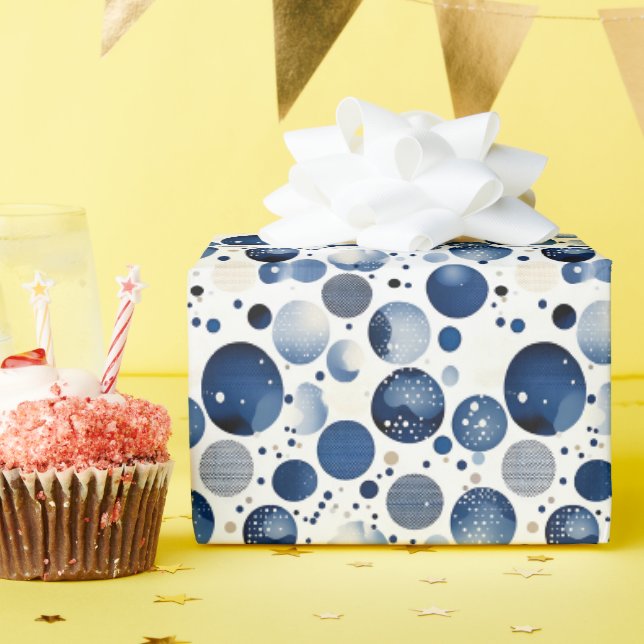Dark Blue Polka Dots Wrapping Paper (Birthday Party)