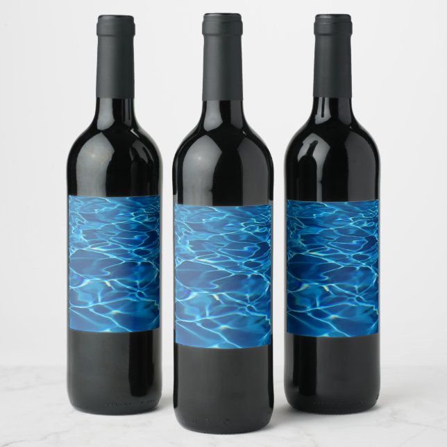 Dark Blue Pool Water  Wine Label (Bottles)