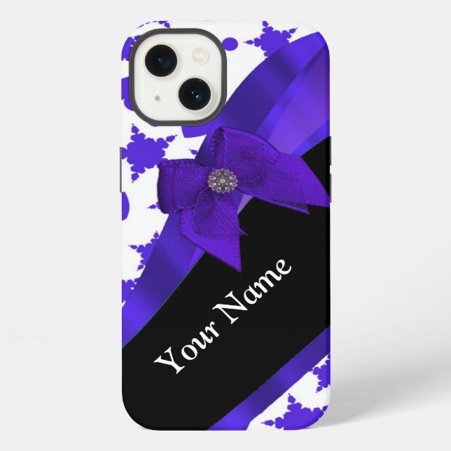 Dark blue pretty girly pattern personalised iPhone case (Back)