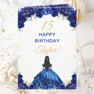Dark Blue Princess Floral Happy Birthday Card