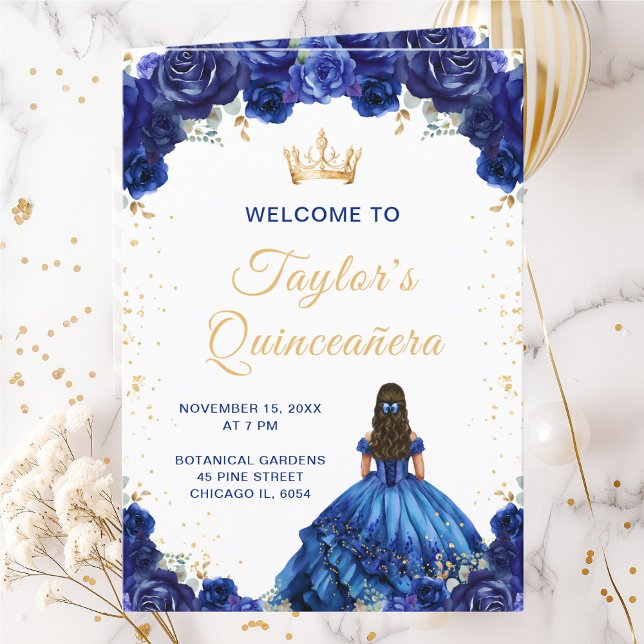 Dark Blue Princess Floral Quinceañera Program (Creator Uploaded)