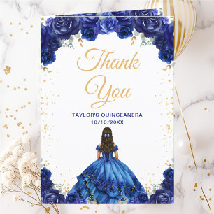 Dark Blue Princess Floral Quinceañera Thank You Card