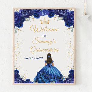 Dark Blue Princess Quinceañera Welcome Poster