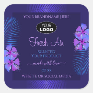 Dark Blue Product Label Exotic Purple Flowers Logo