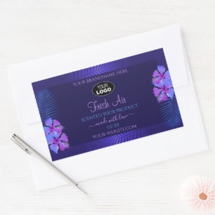 Dark Blue Product Label Exotic Purple Flowers Logo