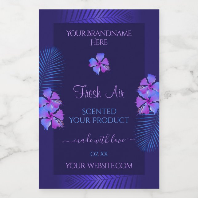 Dark Blue Product Labels Exotic Purple Flowers (Single Label)