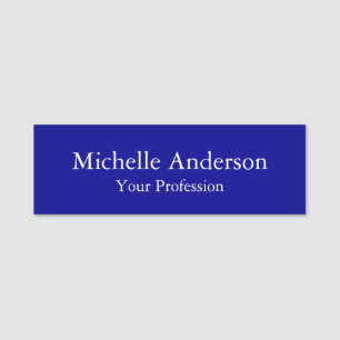 Dark Blue Professional Minimalist Modern Plain Name Tag