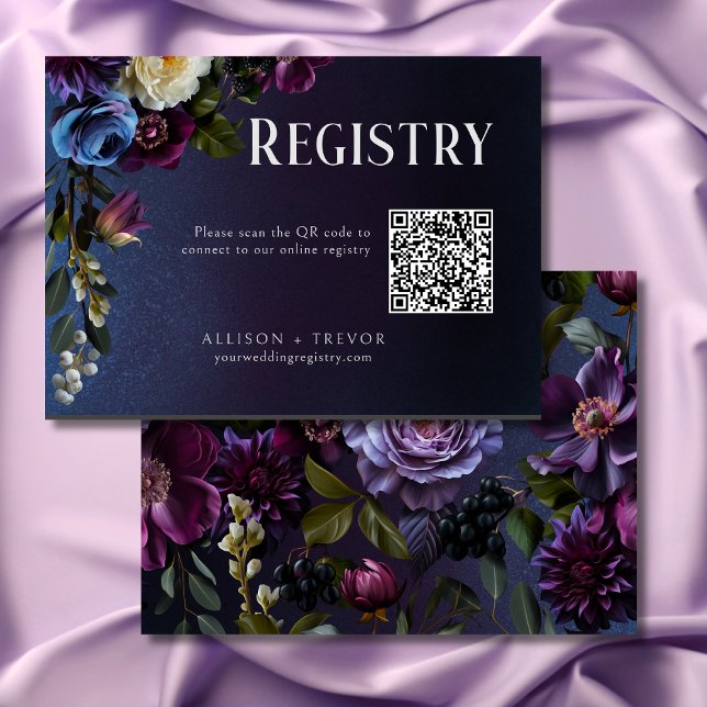 Dark Blue & Purple Floral Moody Bridal Shower Enclosure Card (Dark Blue & Purple Floral Moody Bridal Shower Enclosure Card)