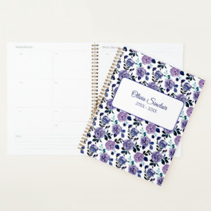 Dark Blue & Purple Floral Personalised Planner