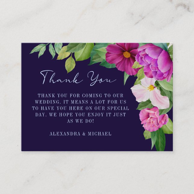 Dark Blue Purple Floral Wedding Thank You Insert (Front)