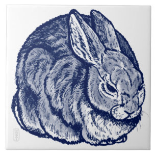  Dark Blue Rabbit Bunny Drawing Art Trivet