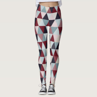 Dark Blue Red and Beige Triangles B Leggings