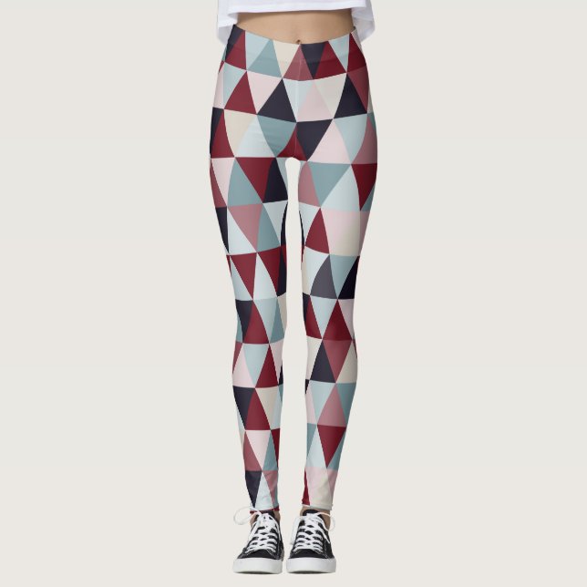 Dark Blue Red and Beige Triangles B Leggings (Front)
