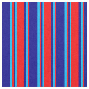 Dark Blue, Red, and Deep Sky Blue Coloured Stripes Fabric