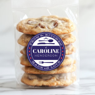 Dark Blue Red and White Made With Love Food Gift Classic Round Sticker