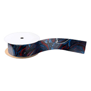 Dark Blue Red and White Swirls Ribbon Satin Ribbon