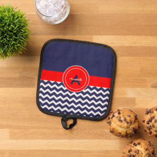 Dark Blue Red Chevron Pot Holder