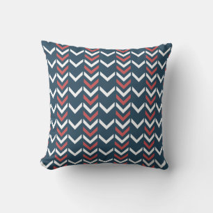 Dark Blue & Red Geometric Chevron Pattern Cushion
