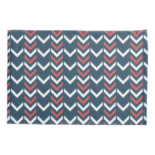 Dark Blue & Red Geometric Chevron Pattern Pillowcase
