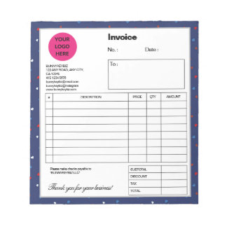 Dark Blue Red Heart Company Business Shop Invoice Notepad