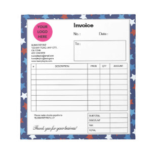 Dark Blue Red Star Company Business Shop Invoice Notepad