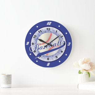 Dark Blue Retro Baseball Style Large Clock