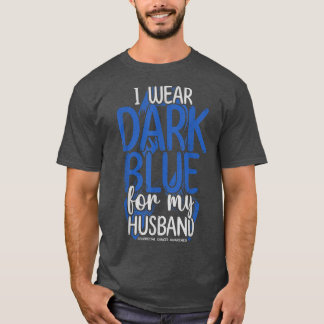 Dark Blue Ribbon Cancer Fighter Husband Colourecta T-Shirt