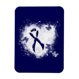 Dark Blue Ribbon Grunge Heart Magnet