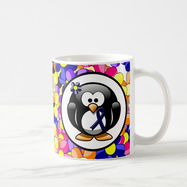 Dark Blue Ribbon Penguin Coffee Mug (Right)