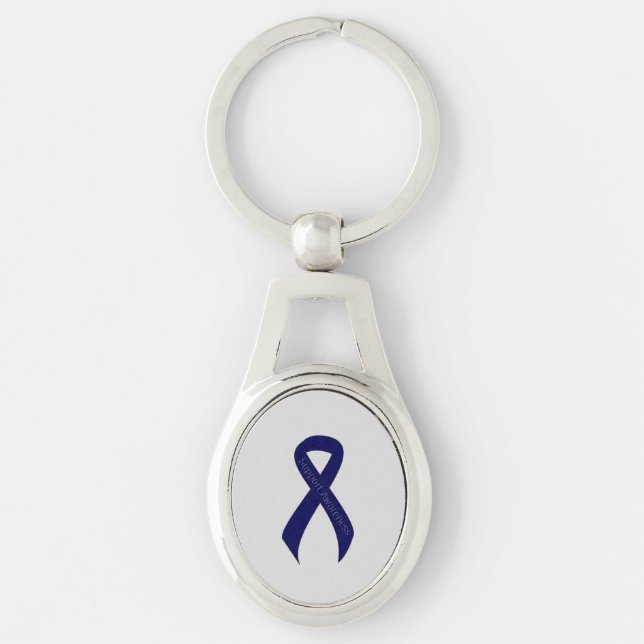 Dark Blue Ribbon Support Awareness Key Ring (Front)