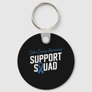 Dark Blue Ribbon Support Squad For Colon Cancer Key Ring