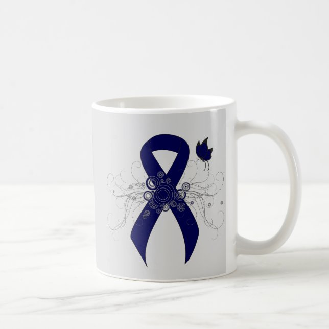 Dark Blue Ribbon with Butterfly Coffee Mug (Right)