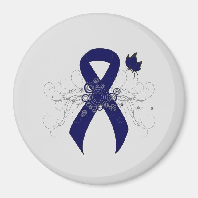 Dark Blue Ribbon with Butterfly Magnet (Front)