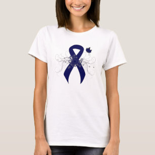 Dark Blue Ribbon with Butterfly T-Shirt