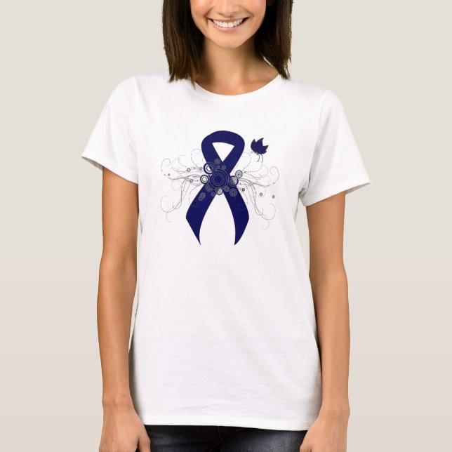 Dark Blue Ribbon with Butterfly T-Shirt (Front)