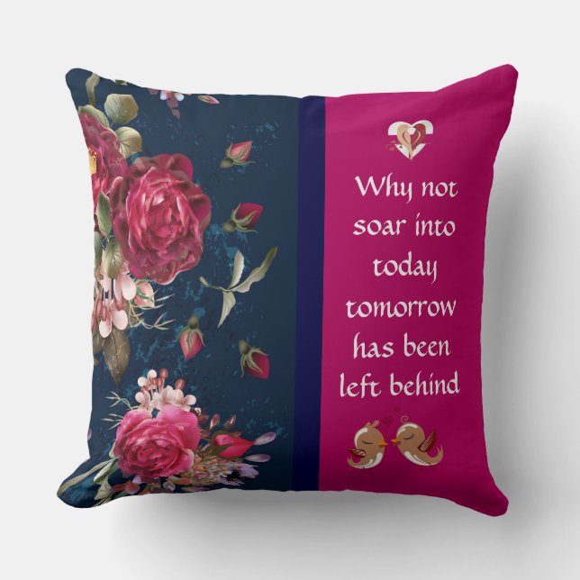 Dark Blue Rose Floral Pillow (Front)