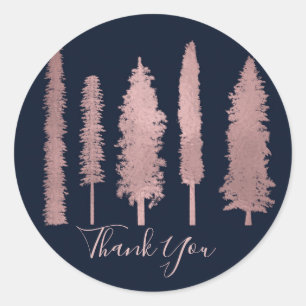 Dark Blue Rose Gold Forest Woodsy Trees Rustic Classic Round Sticker