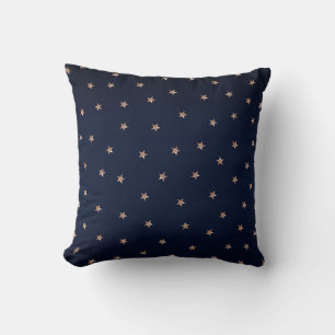 Dark Blue & Rose Gold Pink Glittery Stars Starry Cushion