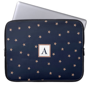 Dark Blue & Rose Gold Pink Glittery Stars Starry Laptop Sleeve