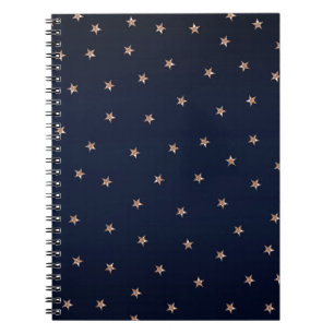 Dark Blue & Rose Gold Pink Glittery Stars Starry Notebook