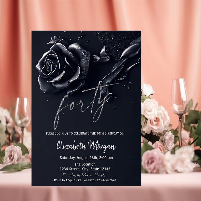 Dark Blue Rose Gothic 40th Birthday  Invitation (Creator Uploaded)