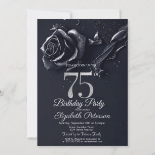 Dark Blue Rose Gothic 75th Birthday   Invitation