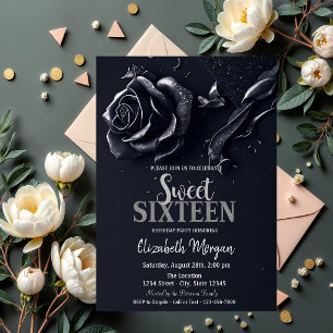 Dark Blue Rose Gothic Sweet 16 Invitation