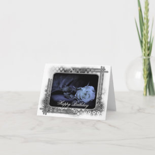 Dark Blue Rose Grunge Happy Birthday Card