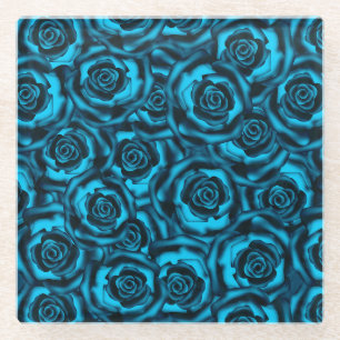 Dark blue roses glass coaster