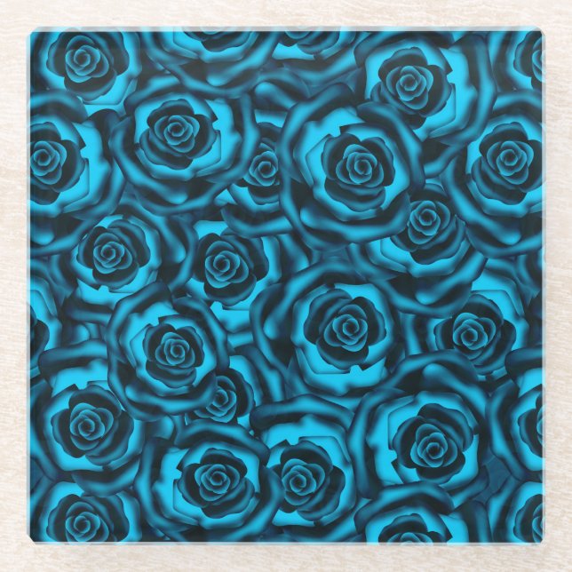 Dark blue roses glass coaster (Front)