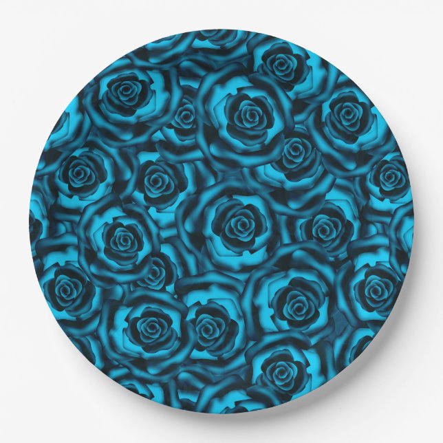 Dark blue roses paper plate (Front)