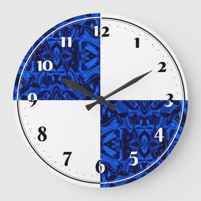 Dark blue satin pattern quarter trendy large clock (Front)